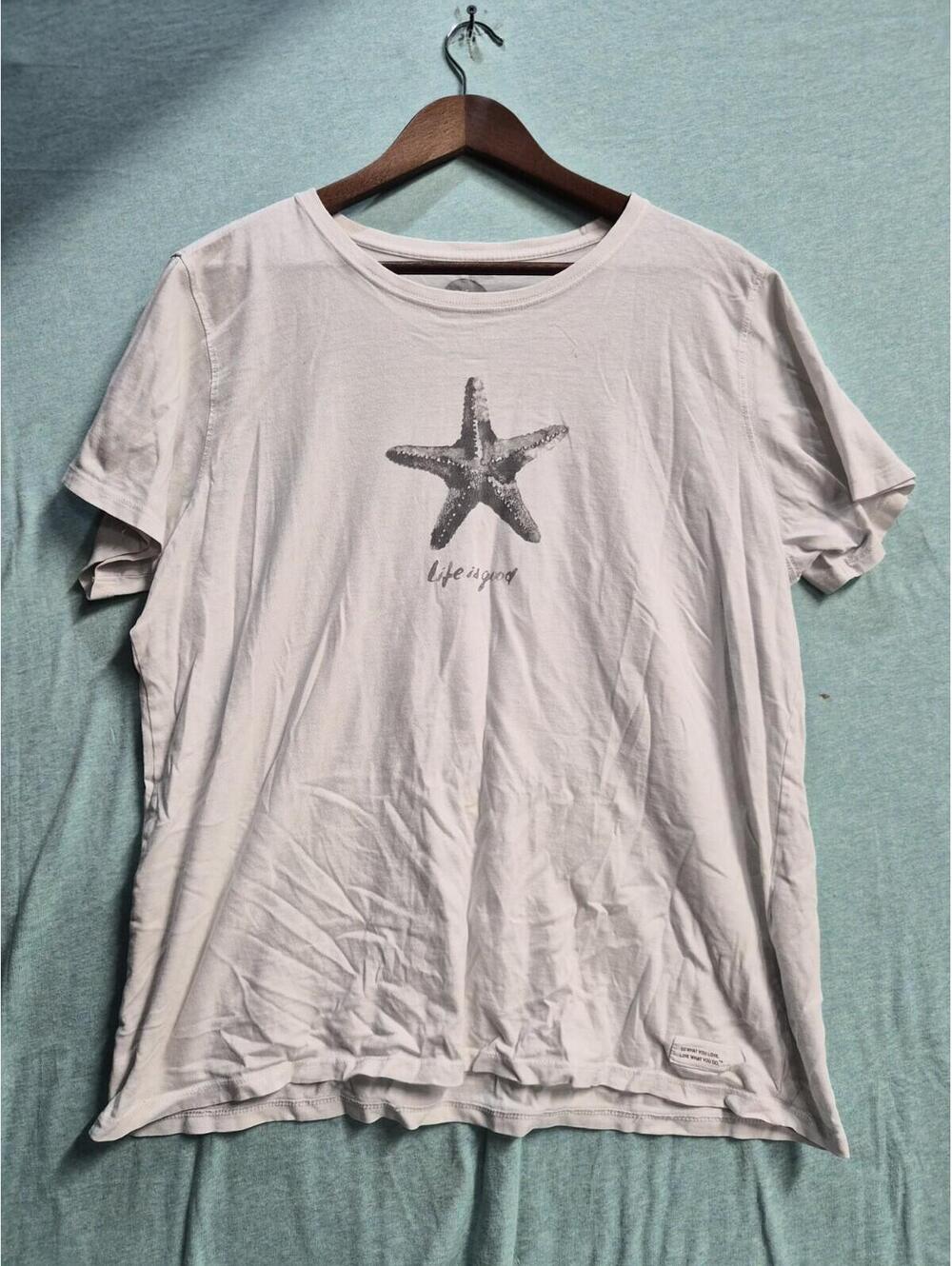 Life is Good Starfish T-shirt Women’s White XL Classic Fit Shirt Ladies